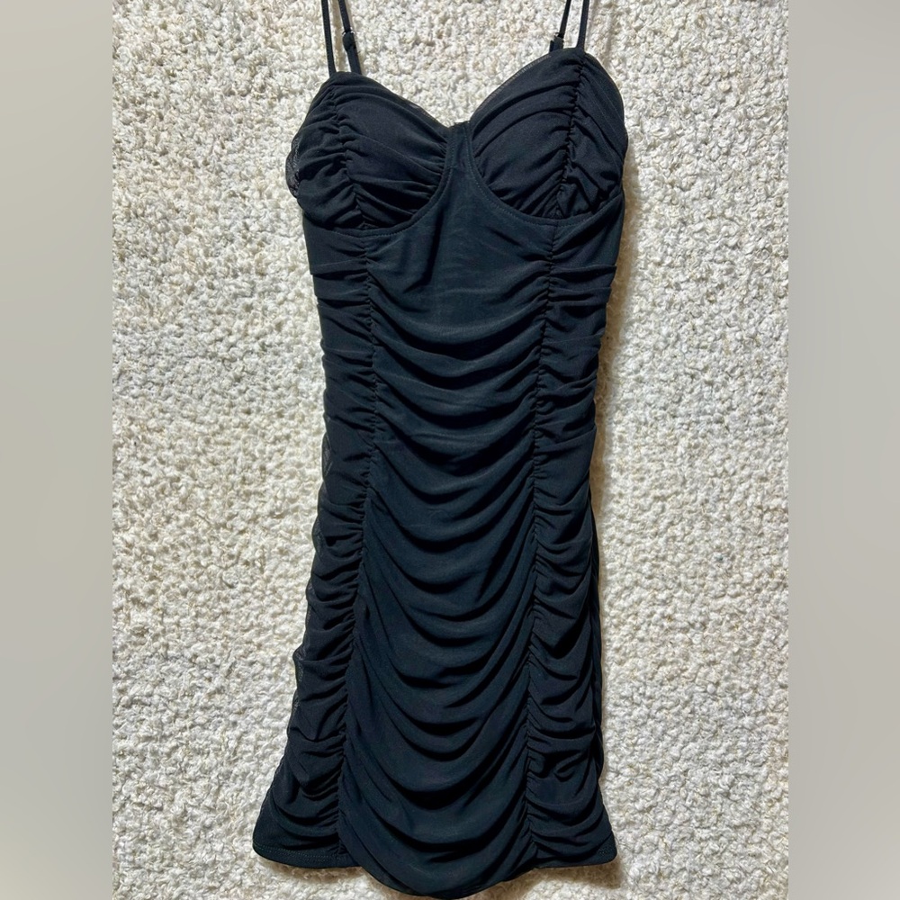Stella Luce Little Black Dress LBD Womens S Small Ruched Lined Adjust Strap HOCO
